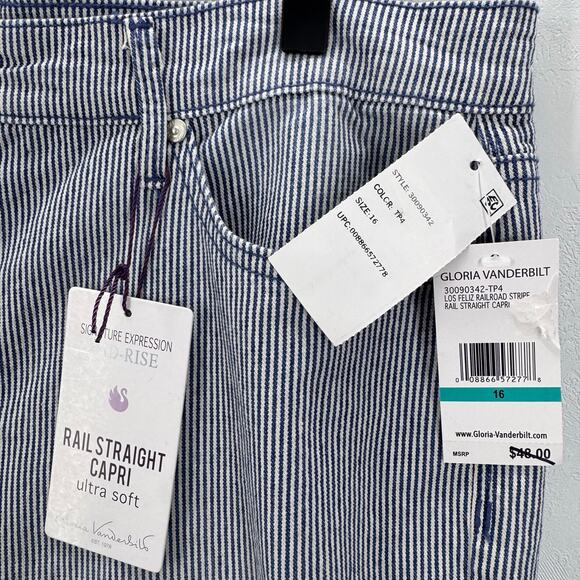 NWT Gloria Vanderbilt Women's Railroad Stripe Straight Capri Pant sz 16 - Picture 7 of 9